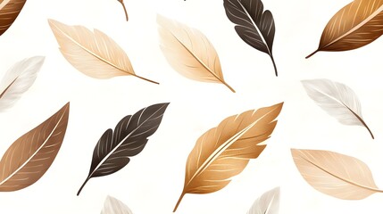 Boho feather patterns, detailed and earthy, intricate design, rustic style