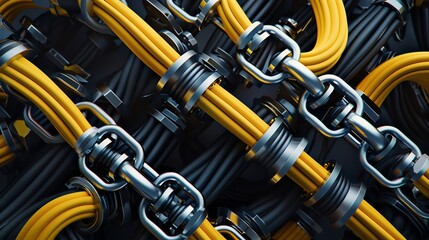Detailed 3D render of industrial bungee cords and clamps