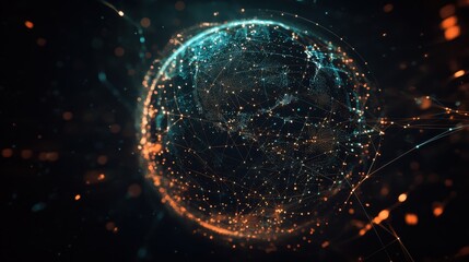Obraz premium Abstract Digital Globe with Network Connections and Bokeh Lights - Futuristic Technology Concept.