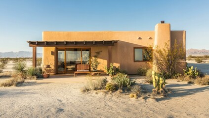 Fototapeta premium Desert home with patio and mountain views.