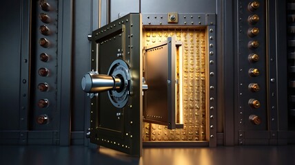 Open Vault Door with Gold Bars Inside.