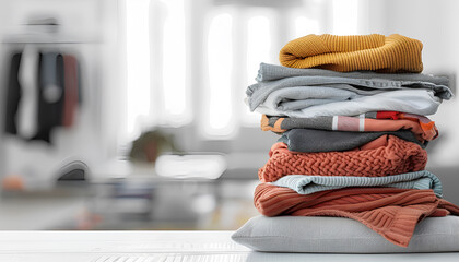 Pile of clothes on table