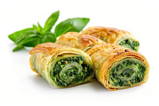 Turkish kol pastry with spinach isolated on white background