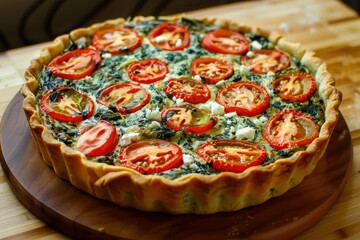 Turkish spinach pie Ispanakli Kis with feta and tomatoes
