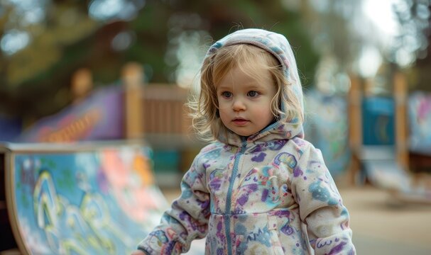 Young girl playing with skateboard in park wearing softshell bodysuit