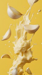 Garlic Aioli Splash on Plain Yellow Background with Copy Space