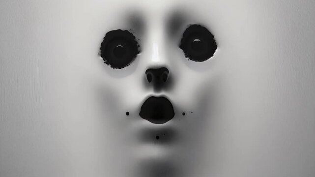 Distorted Face Emerging from Liquid with Dark Eyes and Mouth