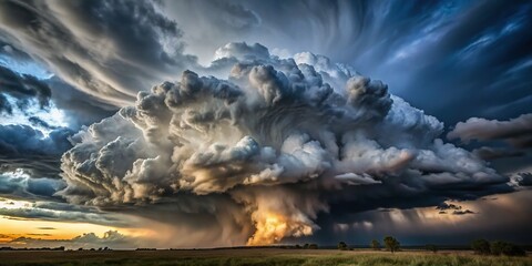 Dramatic storms towering cumulonimbus clouds dark moody atmosphere low-key lighting ominous mood telephoto shot intense energy powerful forces.