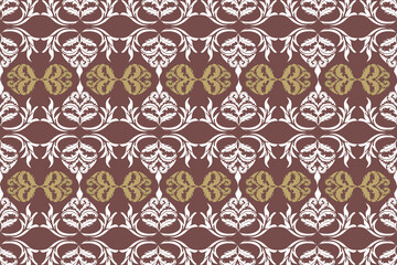 Oriental Flora Damask Seamless pattern  embroidery, Indian style.  art ornament print.Design for carpet, cover.wallpaper, wrapping, fabric, clothing