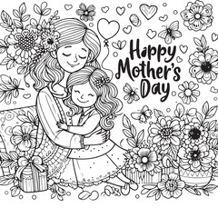 Baby with it's mother coloring page, happy mothers day