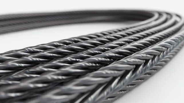 Realistic 3D render of industrial elastic cords, coiled and tension