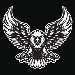 Obraz premium Dark Art Eagle Angry Flying Black and White Illustration