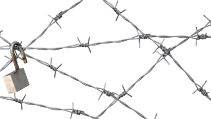 barbed wire fence on transparent background