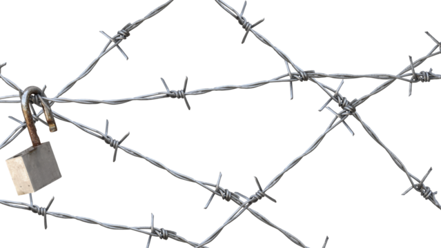 barbed wire fence on transparent background