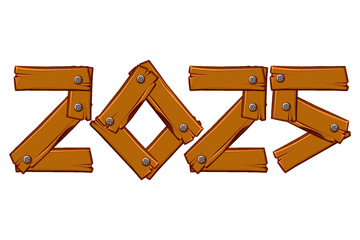 Vector wooden New Year numbers 2025 for your calendar, print, sticker or greeting card