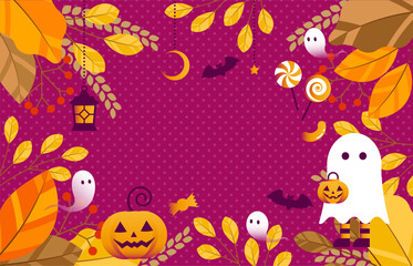 秋のハロウィンイメージの背景イラスト素材 ベクター フレーム