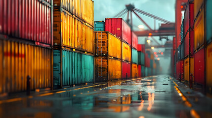 Fototapeta premium Cargo Containers at a Wet Dock 3D Illustration