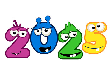 Cartoon MONSTER style New Year 2025. Numbers for your calendar, print, sticker or greeting card