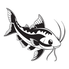 catfish marine silhouette vector illustration black on white background