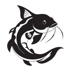 catfish marine silhouette vector illustration black on white background