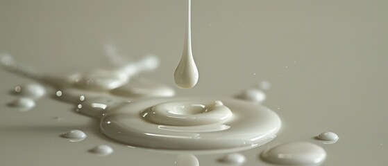 A drop of white nail polish pours out of a glass bottle 