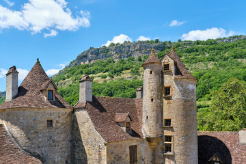 View at the 15th century Chateau de Limargue castle in summer in Autoire Lot Occitanie in Southern...