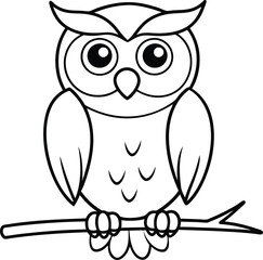 Cute Owl Illustration Coloring Page Outline Art for Kids Coloring Book

