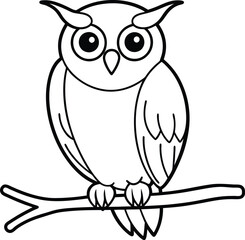 Easy Owl Illustration Coloring Page Outline Art for Kids Coloring Book
