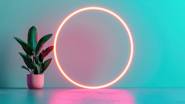 An abstract neon symbol idea glowing in vibrant colors, set against a minimalist backdrop with plenty of copy space. This image evokes a sense of imagination and futuristic thinking.