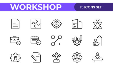 Workshop and Office related outline icon collection. Editable line icon set.