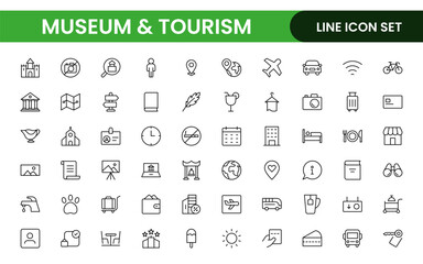 Museum and Tourism outline modern icon set. editable line icon illustration.