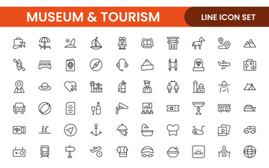 Museum and Tourism outline modern icon set. editable line icon illustration.