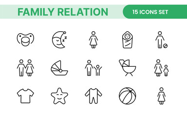 Loving Family Relationships outline modern icon set. editable line icon collection.