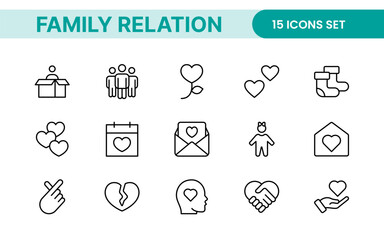 Loving Family Relationships outline modern icon set. editable line icon collection.