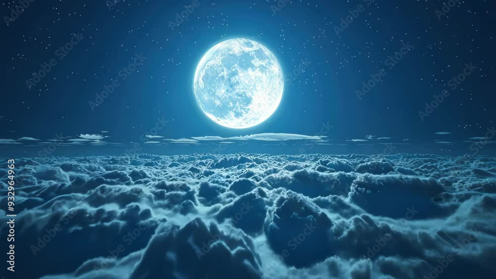 Wall mural 3d rendering of full moon shining above the clouds at night sky background.