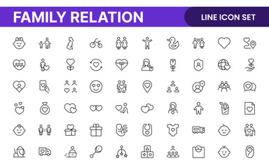 Loving Family Relationships outline modern icon set. editable line icon collection.