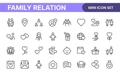 Loving Family Relationships outline modern icon set. editable line icon collection.