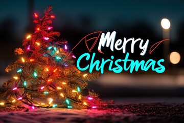 Holiday Lights Tree Collage: Pictures of a Christmas tree covered in colorful, blinking holiday lights. The text "Merry Christmas" in a bright, light-inspired font.