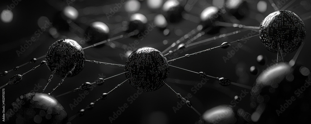 Wall mural close-up of a needle with thread on a spider web, showcasing a macro view of the needle and web with