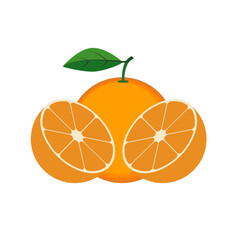 Fresh orange.Whole orange fruits and an orange cut in half.vector illustration.Orange fruit. Oranges that are segmented on a white background in a flat vector