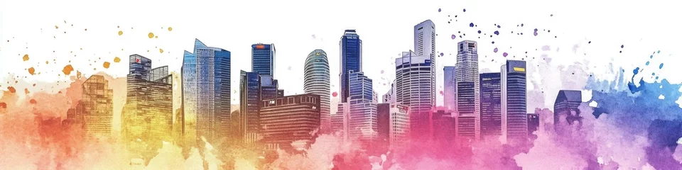 Ethereal Watercolor Singapore Skyline: National Day 2025 Celebration. Soft Hues Abstract Illustration for Marketing, UI, and Posters. Minimalist Composition with Elegant Gradient Texture. AI-Generated
