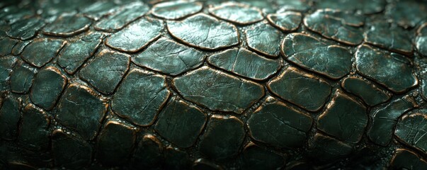 Close-up of textured skin and a leaf on an old cobblestone pavement with rough gray bricks and stone patterns