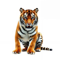 Majestic tiger resting in a calm posture on white background