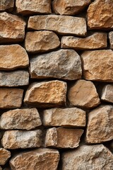 Close-up view of natural stone wall with textured rocks in earthy tones, perfect for backgrounds and architectural designs.