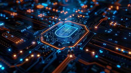 a close up of a circuit board with shield icon