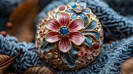 Naklejka premium Floral Jewelry with Gemstones - Closeup Illustration