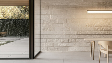Modern minimalist architecture design with clean lines and natural textures