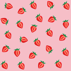 strawberries vector.strawberries icon and sliced strawberry on pink background