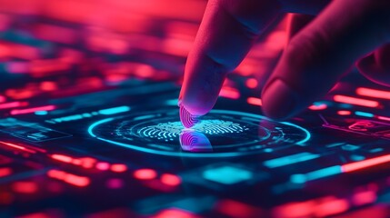 Fototapeta premium Fingerprint Scan Security, Futuristic Tech, Neon Lights