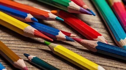 Fototapeta premium Colored pencils set, various colors, sharpener 
